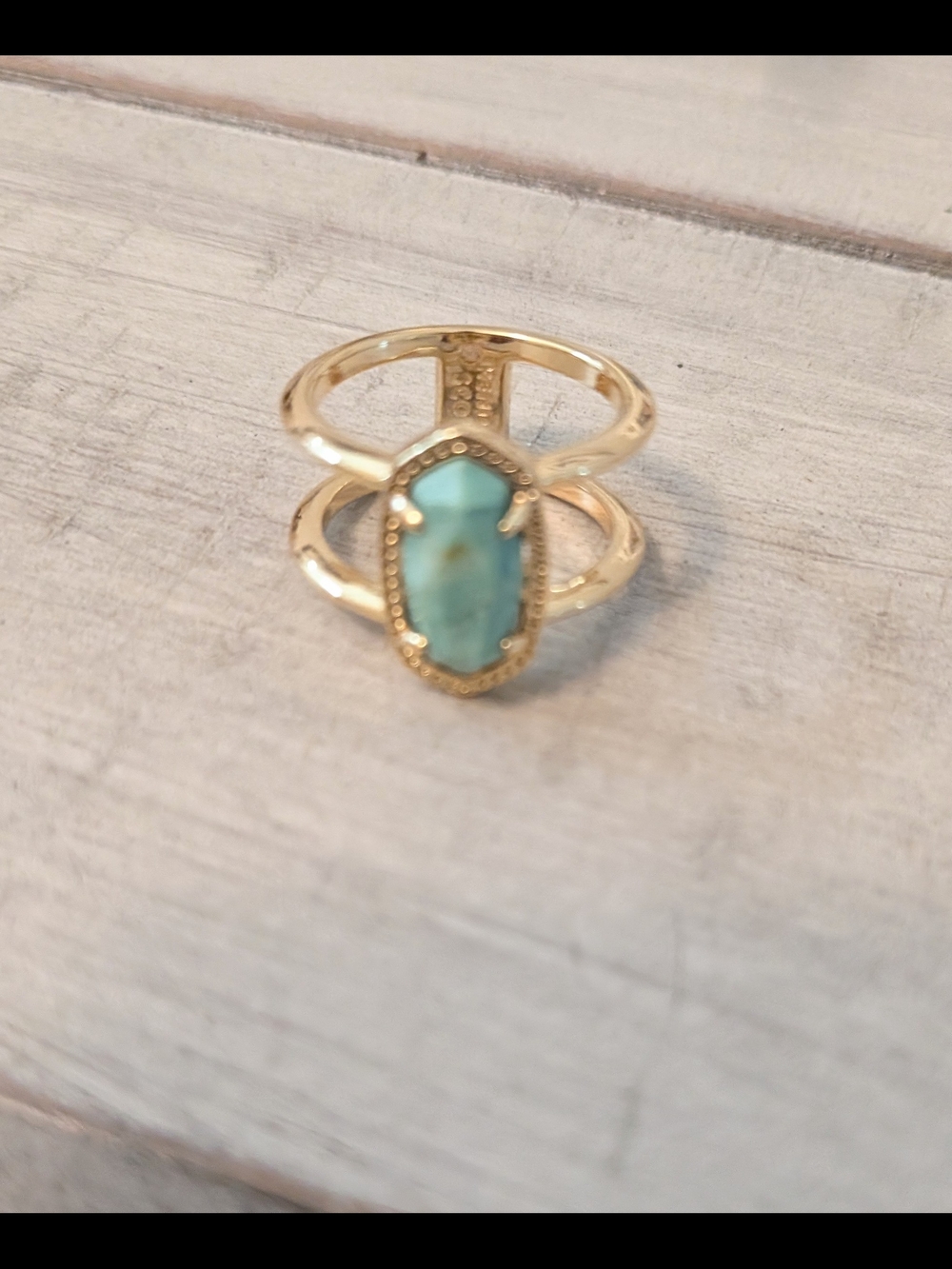 Kendra Scott Elyse Double Band Ring Gold And Sea Green Chrysocolla Size 8